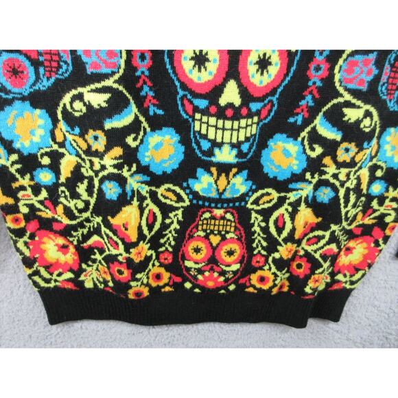 FUN.COM Sugar Skull Day of the Dead Adult Men's Small Ugly Christmas Sweater - Picture 4 of 13